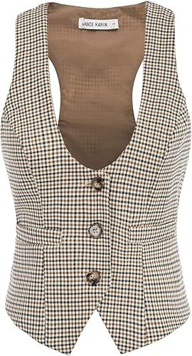 GRACE KARIN Womens Waistcoat Vest Vintage Steampunk Dress Racerback Jacquard Jacket | Amazon (US)