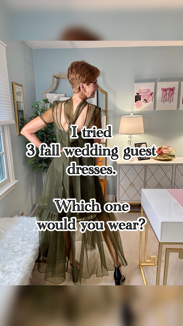 Fall wedding on the calendar? Paid partnership with @macys
#macysstylecrew #macyspartner #wedding 

I tried three very different wedding guest dresses — and I want to know which one you would actually wear.
1: A black satin tuxedo-style maxi that feels classic, polished and a little unexpected.
2: An olive satin full-length shirtdress with a faux-wrap silhouette — elegant without feeling overly formal.
3: An olive organza overlay ball gown for the invitation that calls for something a little more dramatic.

Comment DRESS and I’ll send you the links!

I love that these give you three completely different ways to approach fall wedding guest dressing, from sleek black satin to rich olive and a more formal full-skirted silhouette.

Which gets your vote — 1, 2 or 3? Tell me below, then SAVE this for the next fall wedding invitation that lands in your mailbox. And send it to the friend who’s already asking, “What am I going to wear?”

I linked all three dresses in my Fall Wedding Guest Dresses collection so you can see the full details and shop them there.

#LTKWedding #LTKOver40 #LTKTall