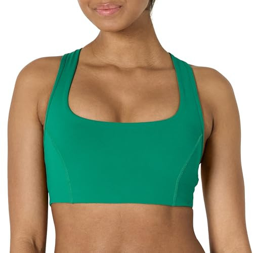 Amazon Essentials Women's Active FormFlex Buttery Soft Light Support Square Neck Racerback Sports Bra, Emerald Green, Large | Amazon (US)