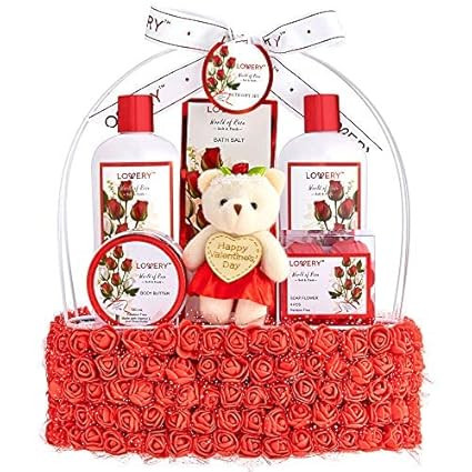 Valentines Day Gifts for Her, Spa Gift Basket for Women, Red Rose Bath and Body in Floral Handmad... | Amazon (US)