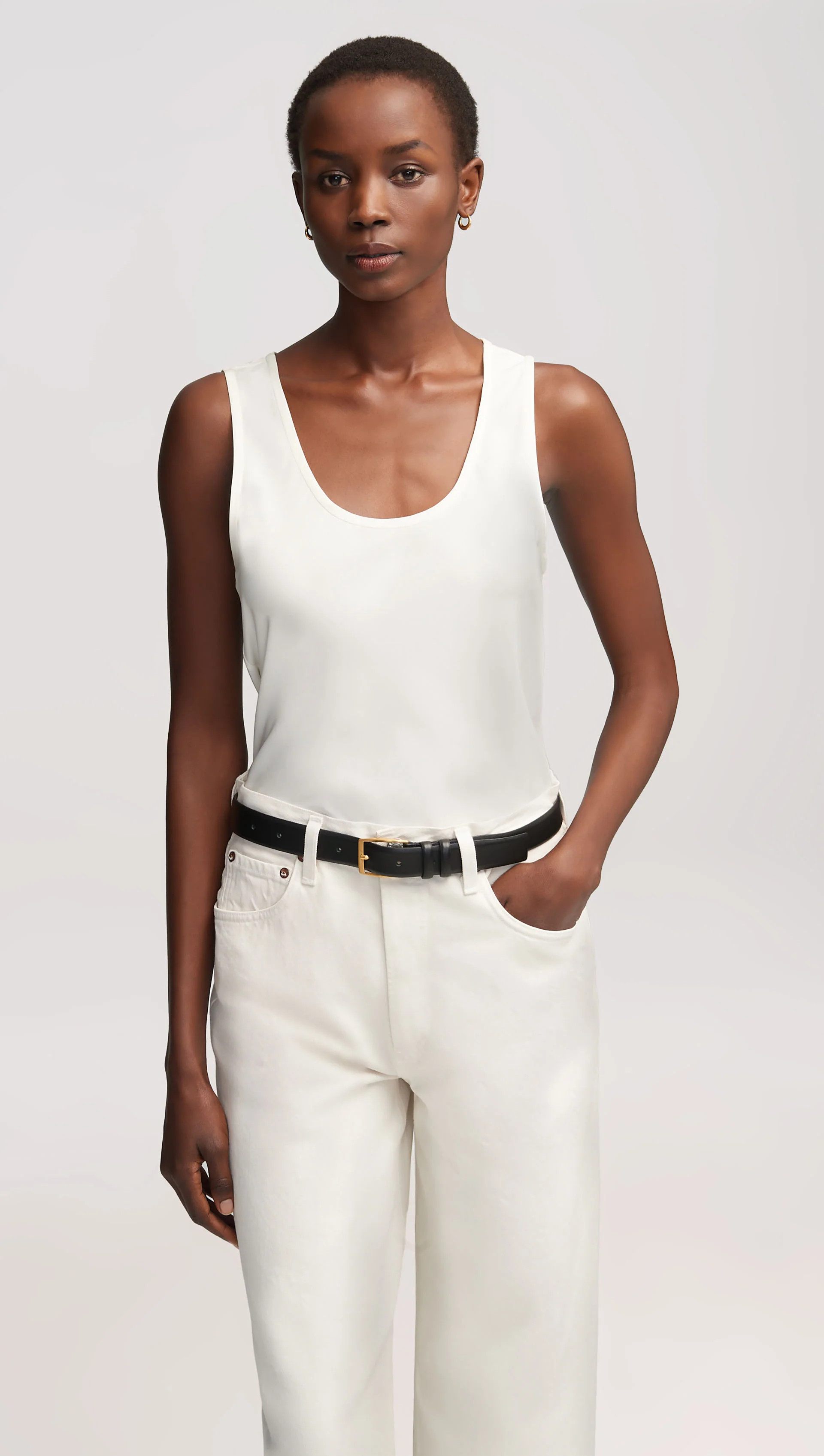 Tank in Matte-side Silk Charmeuse | Women's Tops | Argent | Argent