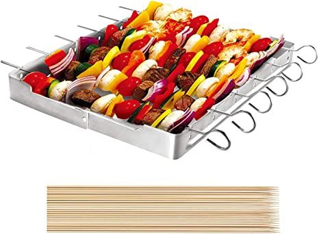 UNICOOK Heavy Duty Stainless Steel Barbecue Skewer Shish Kabob Set, 6pcs 13"L Skewer and Foldable... | Amazon (US)