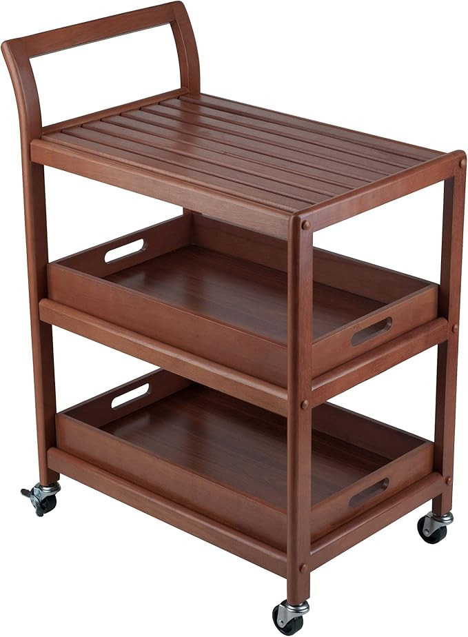 Winsome 3-Shelf Wood Mobile Serving Cart with Lockable Wheels, Walnut (94138) | Amazon (US)