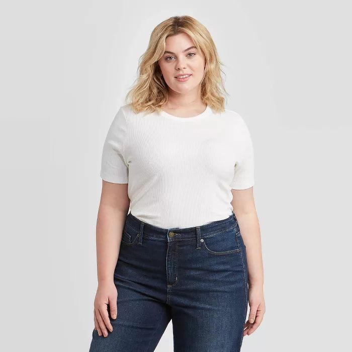 Women's Plus Size Short Sleeve Ribbed T-Shirt - Ava & Viv™ | Target