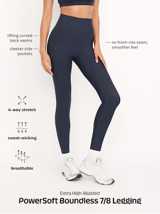 Extra-High Waisted PowerSoft Boundless 7/8 Pocket Leggings – No Front Seam | Old Navy (US)