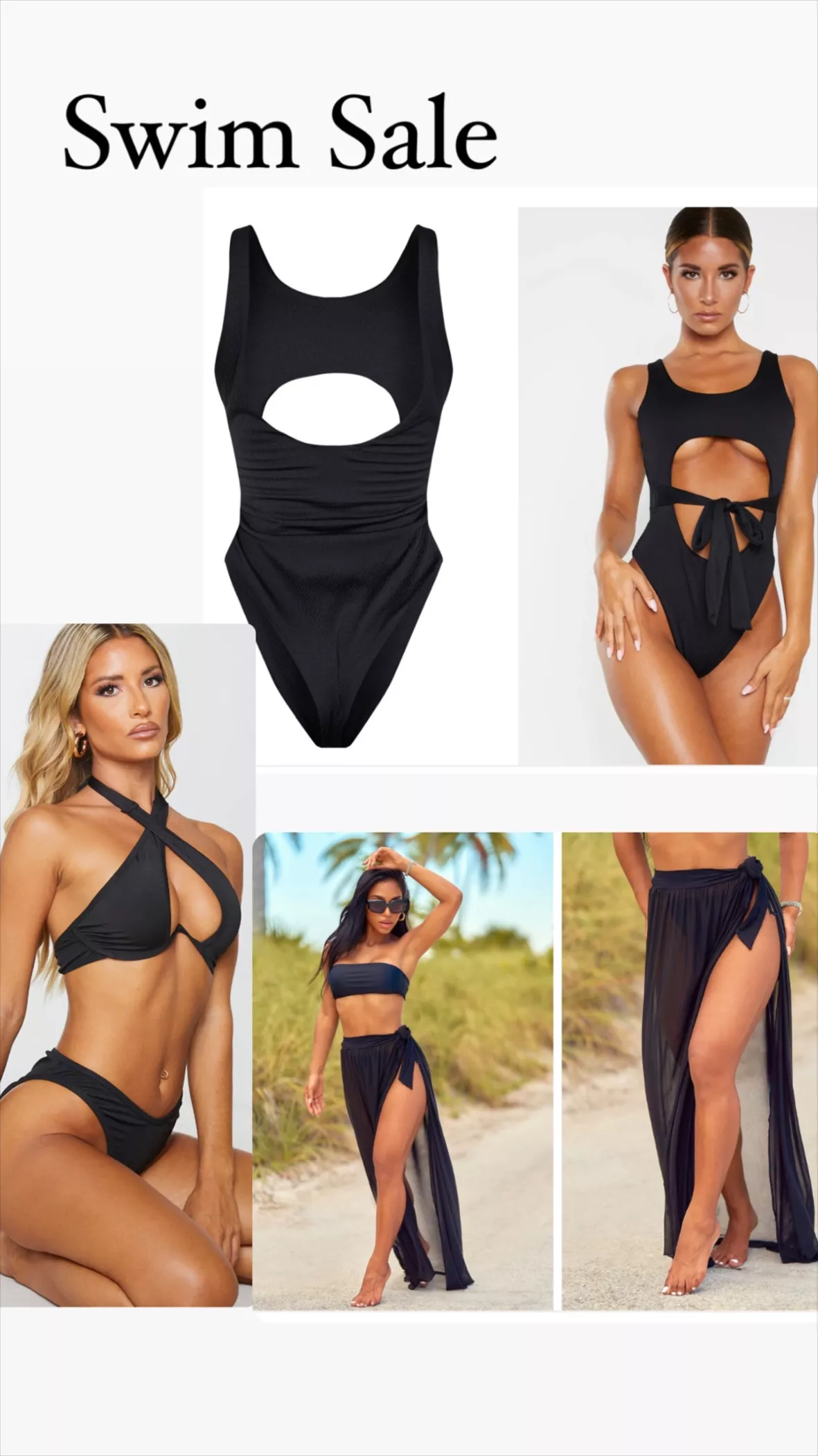 Black Crinkle Cut Out Belted Swimsuit