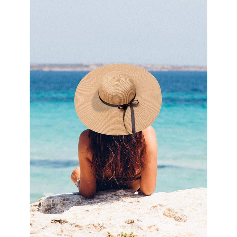 Kupretty Women Straw Sun Hat Floppy Big Brim Hat Foldable Roll up Summer Outdoor Beach Cap | Walmart (US)