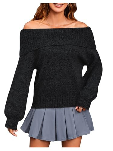 MakeMeChic Women's Off The Shoulder Sweater Oversized Long Sleeve Off Shoulder Sweaters Tops Black Small | Amazon (US)