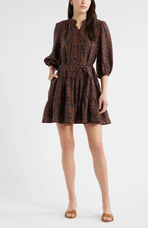 caslon(r) Tie Neck Tiered Dress in Rust Bisque Cecilia Bloom at Nordstrom, Size Small | Nordstrom