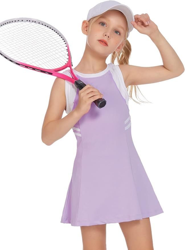 Hopeac Youth Girls Tennis Dresses Golf Sleeveless Outfit School Sports Dress with Shorts Pockets | Amazon (US)