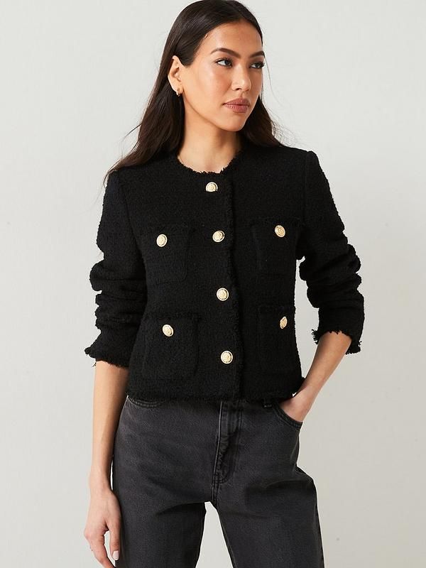 Tweed Fabric Gold Button Jacket | Very (UK)