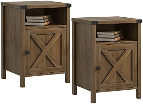 Farmhouse Nightstand, Side Table, Set of 2 End Table with Barn Door and Shelf, Modern Bed Side Ta... | Amazon (US)