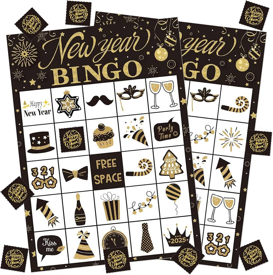 24 Players New Year Bingo Game Cards New Years Party Game for Family Friends Large Group New Year... | Amazon (US)