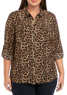 Michael Michael Kors Women's Plus Size Leopard Print Dog Tag Shirt - - | Belk