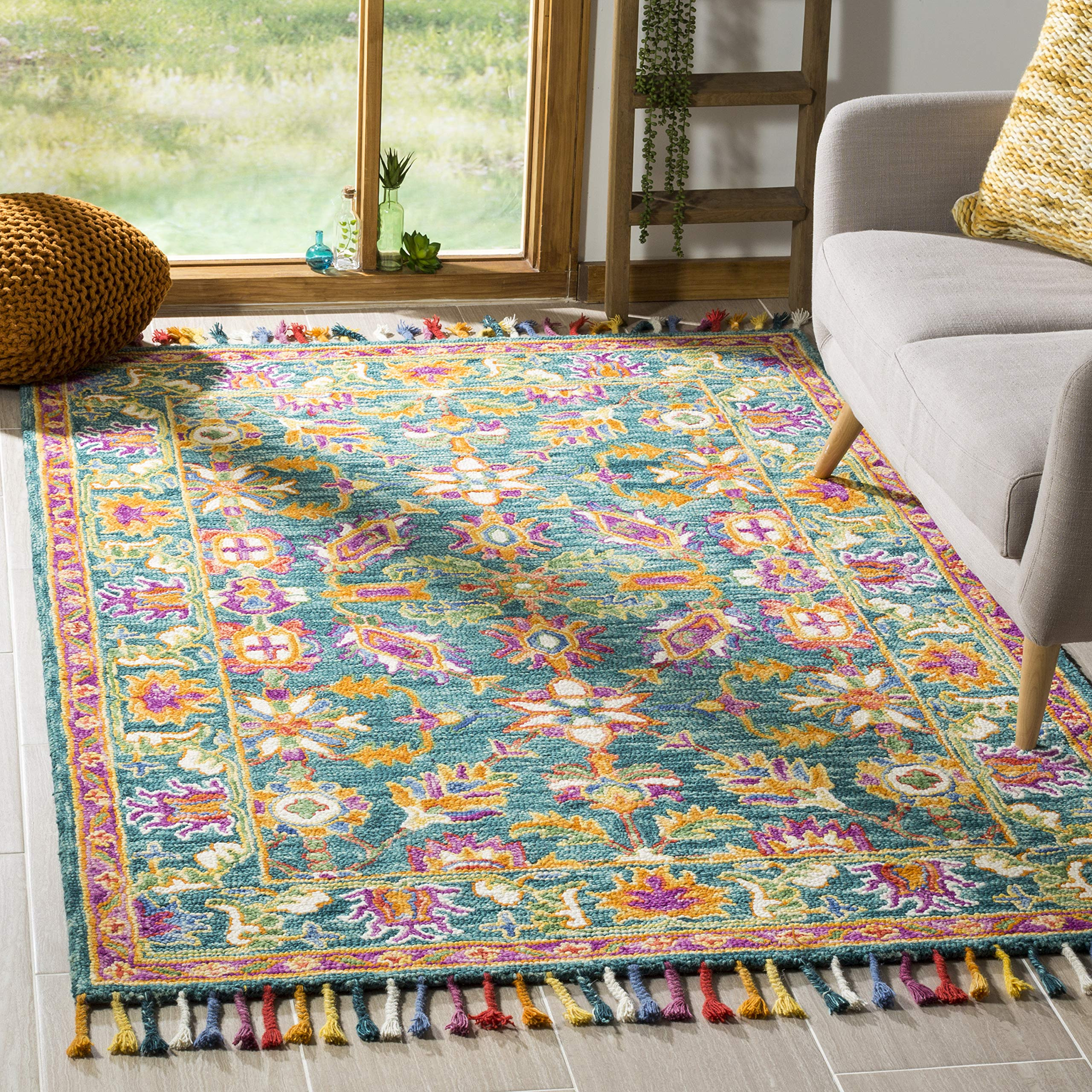 SAFAVIEH Aspen Collection Area Rug - 5' x 8', Turquoise & Purple, Handmade Boho Braided Tassel Wo... | Amazon (US)