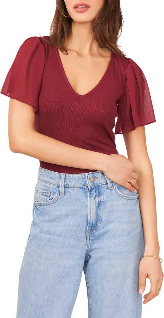 Flutter Sleeve Rib Knit T-Shirt | Nordstrom