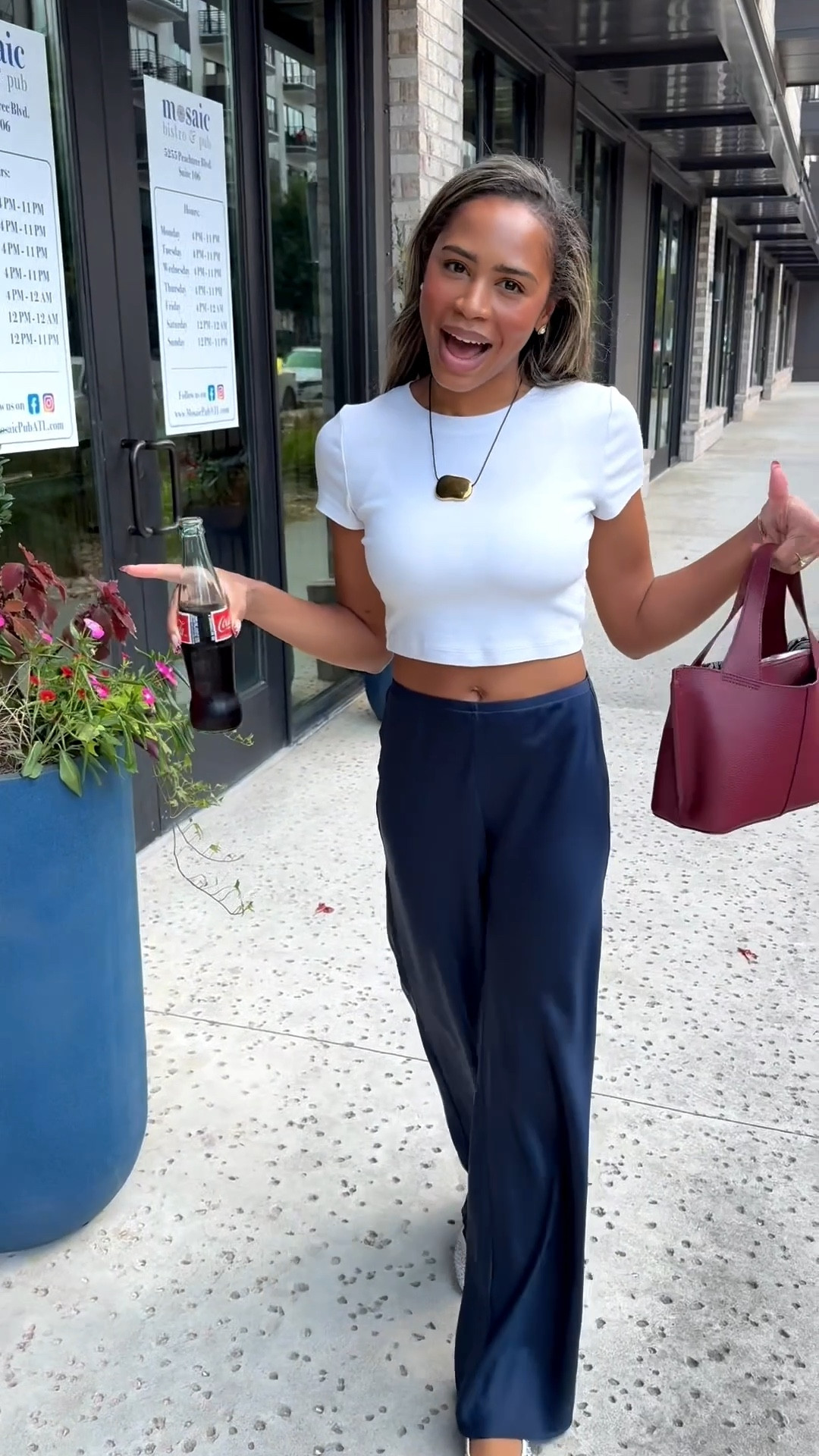 TREND ALERT: Satin pants and the color burgundy for fall and I’m all about it 🫶🏽 wearing a size XS in the pants! 

Satin pants outfit inspo, satin pants, burgundy for fall, fall outfits, transitional outfits for fall, easy outfit ideas, casual outfits, casual chic, burgundy purse, fall fashion, fall style 

#LTKStyleTip #LTKFindsUnder100 #LTKShoeCrush