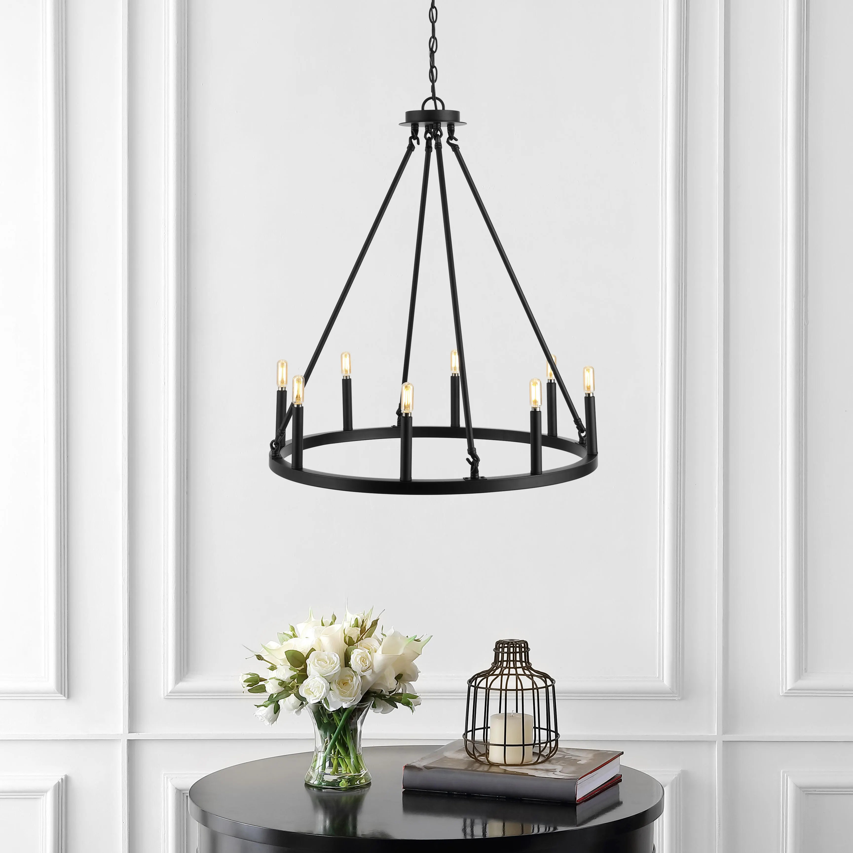 Jonathan Y 8-Light Ring LED Chandelier, Black | Ashley