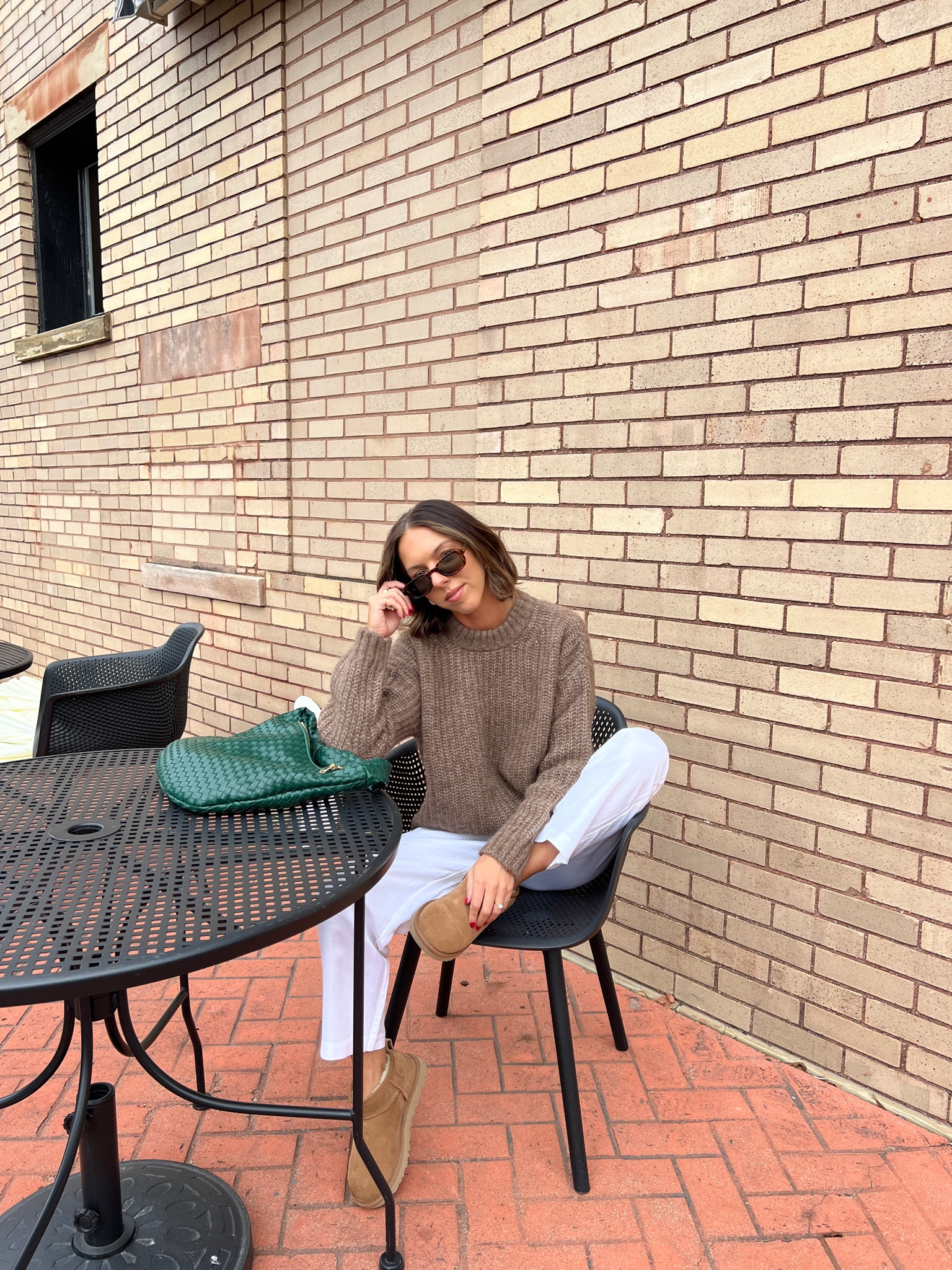 Sezane Sweater + Green Woven Bag with White Linen Pants and my mini uggs - the perfect fall outfit 

#LTKitbag #LTKstyletip #LTKshoecrush