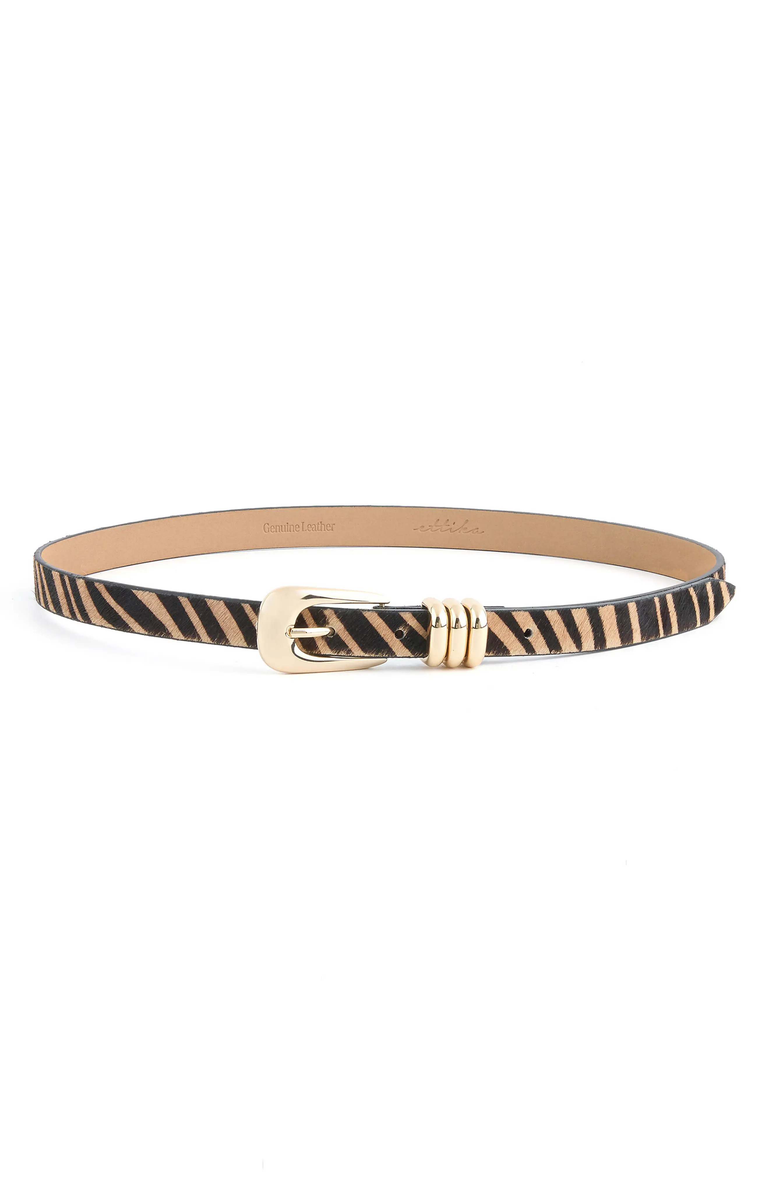 Ettika Tiger Print Genuine Calf Hair Leather Belt at Nordstrom, Size Large | Nordstrom