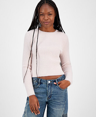 Juniors' Lurex Eyelash Crewneck Sweater | Macy's