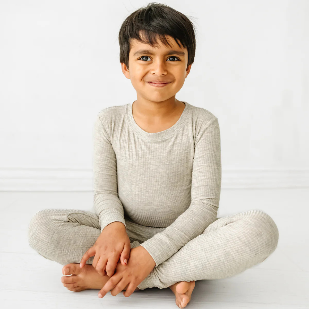 Heather Stone Ribbed Two-Piece Pajama Set | Little Sleepies