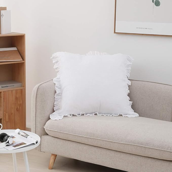 King Linens 100% French Linen Euro Shams with Ruffles - Set of 2 - Washed Solid Color Natural Fla... | Amazon (US)