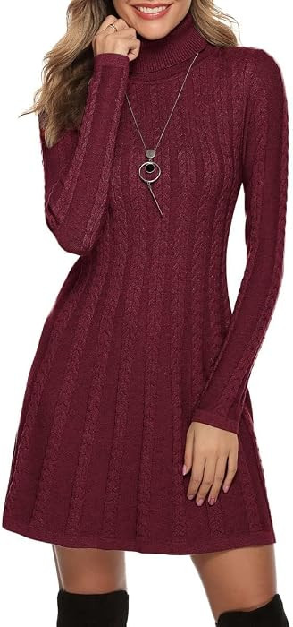Gyabnw Damen Rollkragen Strickkleid Strickpullover Elegant Winterkleid Modisches Pulloverkleid Mi... | Amazon (DE)