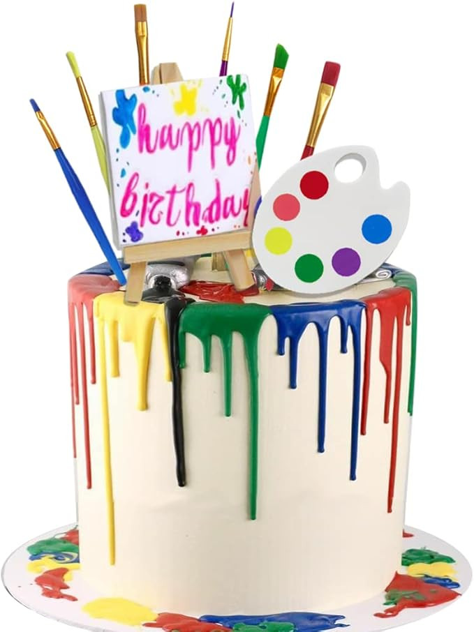 Art Paint Cake Topper Paint Brush Canvases Palette Cake Topper Artist Themed Cake Decor | Amazon (US)