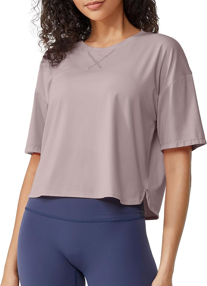 G4Free Lightbreeze UPF 50+ Workout Tops for Women - Boxy Crop T-Shirts Short Sleeve Basic Tees Lo... | Amazon (US)