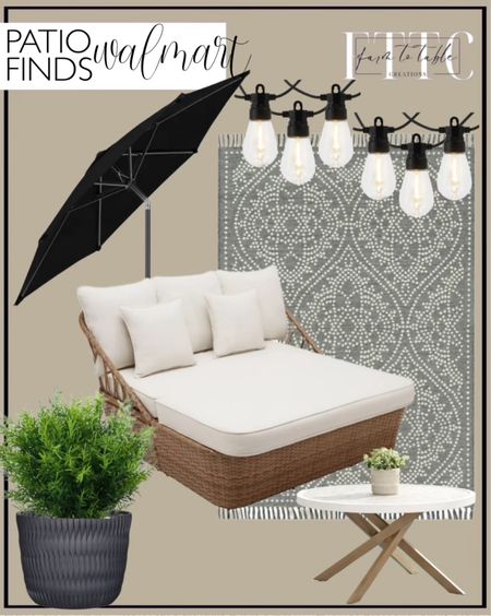 Walmart Patio Finds. Follow @farmtotablecreations on Instagram for more inspiration.

Better Homes & Gardens 5' x 7' Gray Medallion Outdoor Rug. 8 Bundles Outdoor Artificial Snapdragon Fern Plants. Yyton Outdoor String Lights. Better Homes & Gardens Paige 37" Round Outdoor Tile-Top Coffee Table, White. Better Homes & Gardens Carly Black Resin Planter. Best Choice Products 7.5ft Heavy-Duty Outdoor Market Patio Umbrella w/ Push Button Tilt. Better Homes & Gardens Willow Sage All-Weather Wicker Outdoor Daybed, Beige. Walmart Home. Walmart Patio Finds. Walmart Rollback. Walmart Best Sellers. 

#LTKhome #LTKSeasonal #LTKfindsunder50