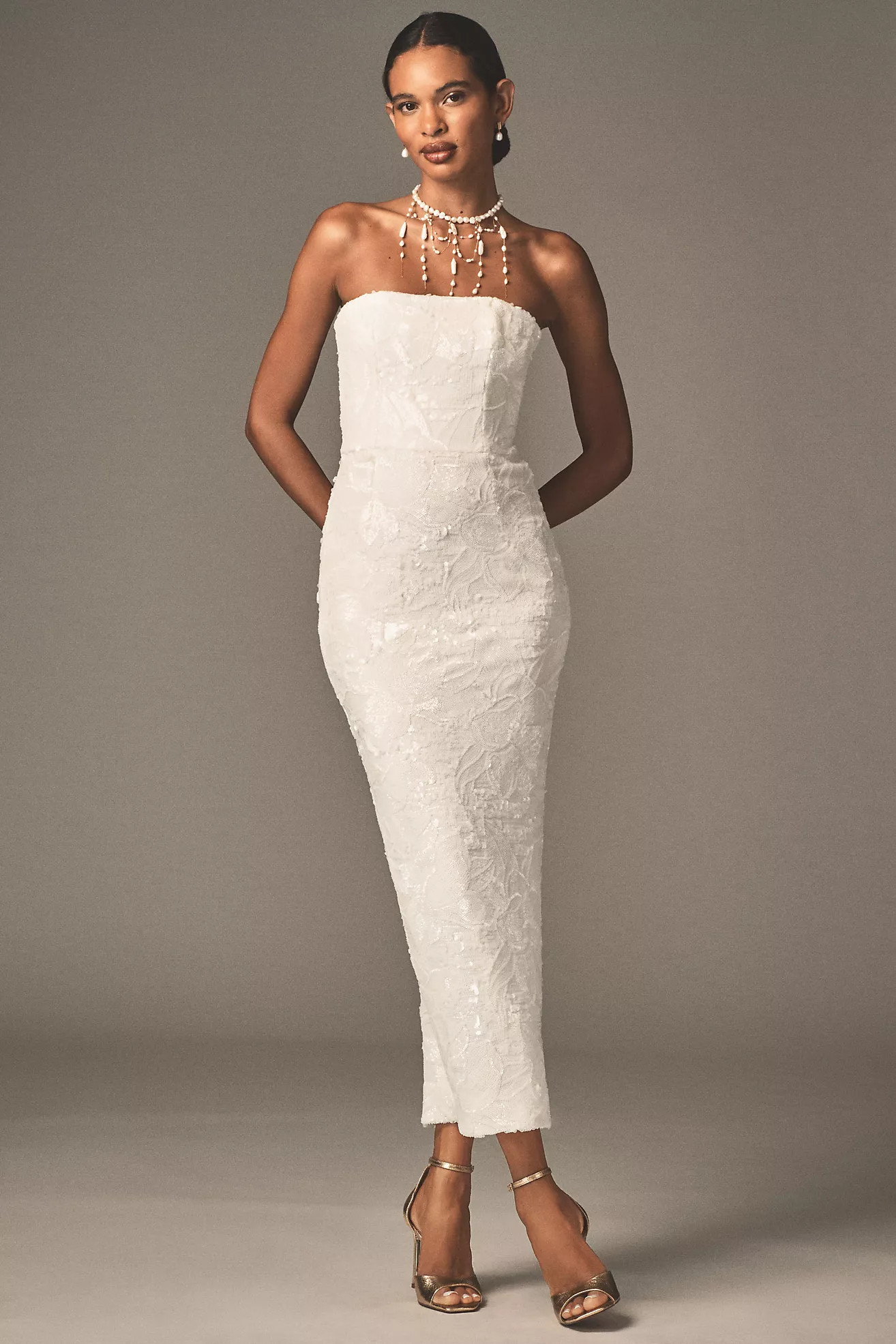 Helsi Leslie Strapless Sequin Lace Column Midi Dress | Anthropologie (US)