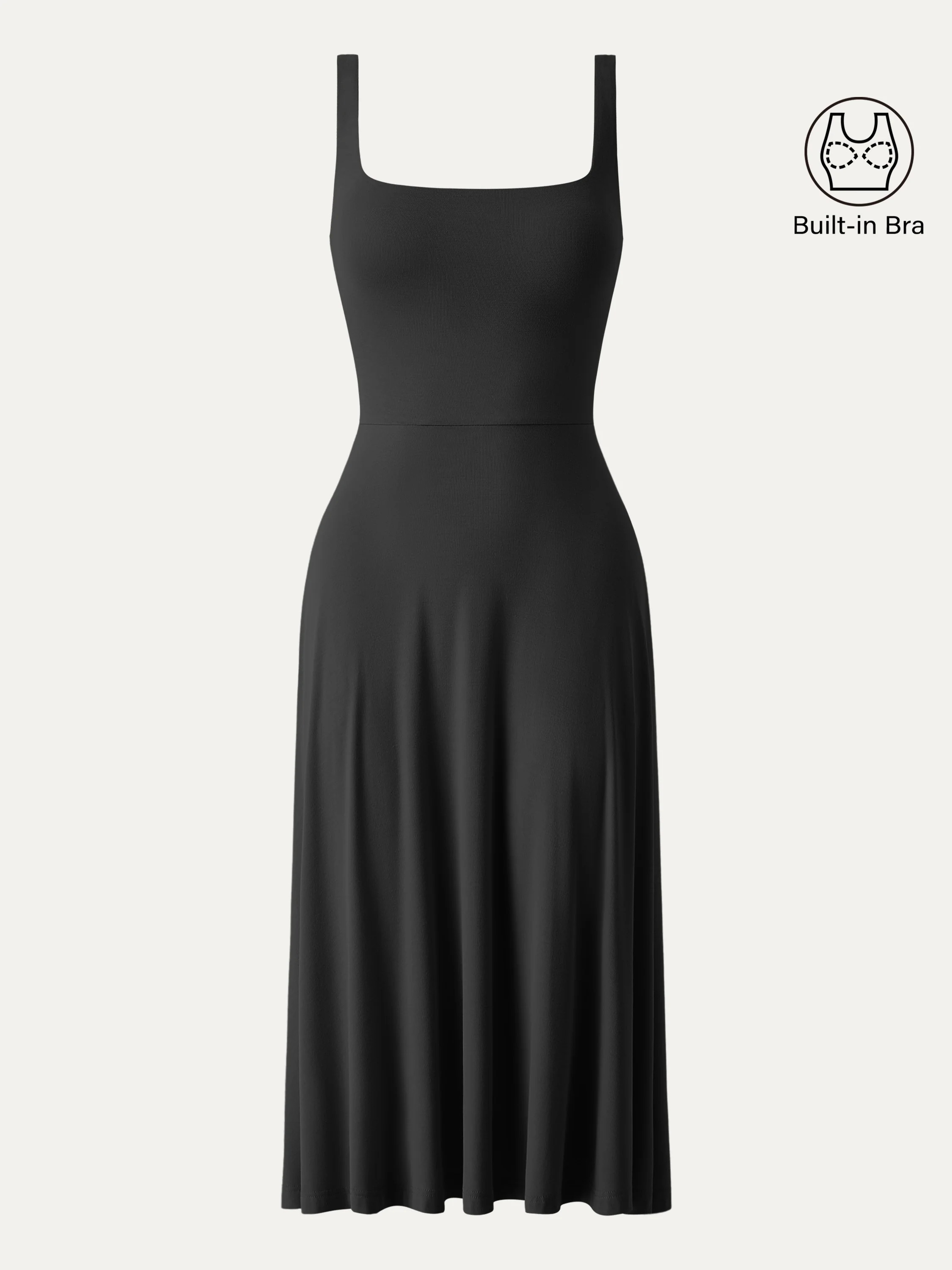 Square Neck Flowy New Airy Bra Midi Dress - Black / L | OGLmove