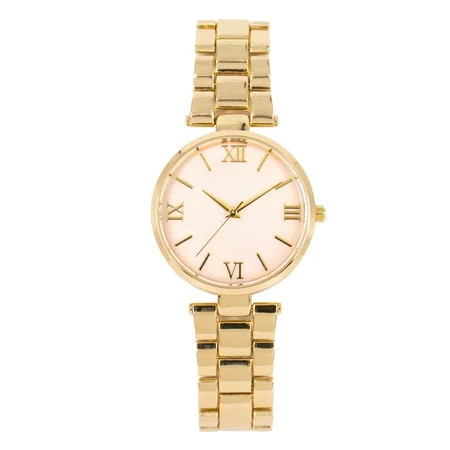 Time and Tru Women's Gold Tone Round Watch and Rose Faux Stone Bracelet Set, 2-Piece | Walmart (US)