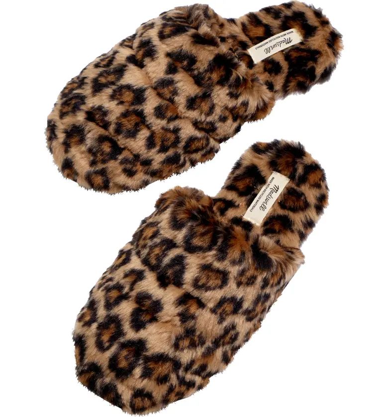 Leopard Recycled Faux Fur Quilted Scuff Slippers | Nordstrom