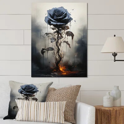 Blue Charcoal Rose Elegance - Floral Metal Wall Art | Wayfair North America
