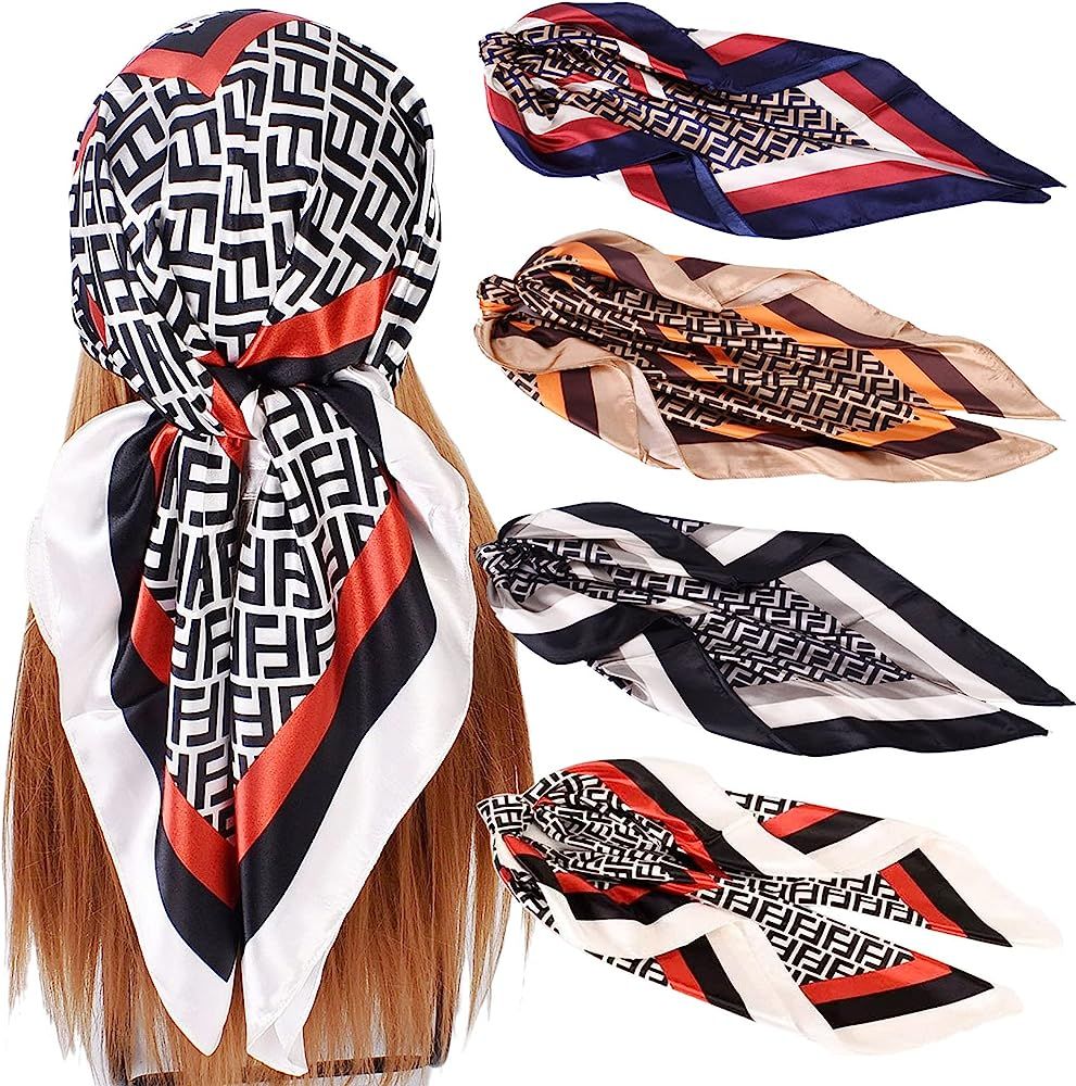 Jsiluxna Satin Head Scarves Square Silk Feeling Hair Scarf 4 PCS 35 Inches Headscarf for Women Si... | Amazon (US)