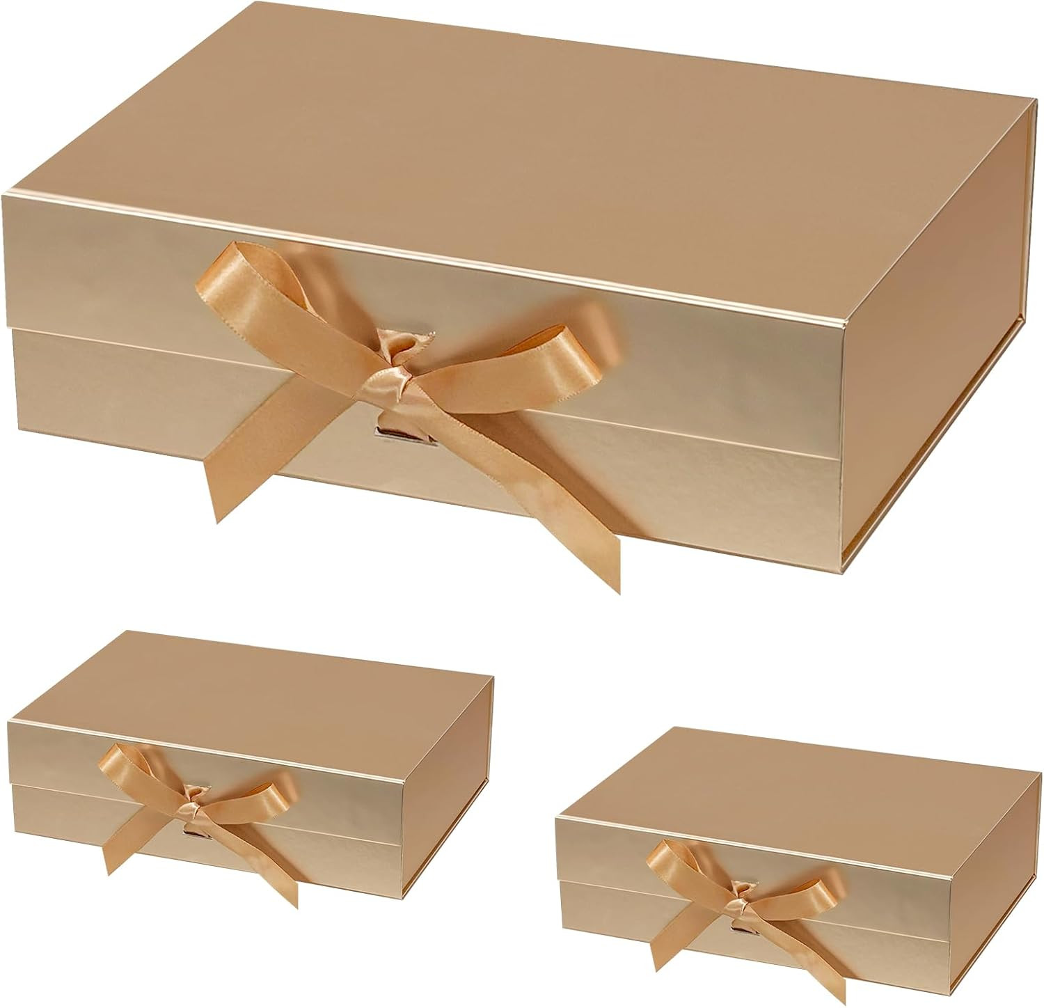 Corsiampoo 3 Pack Gold Gift Box 10.5x7.5x3.1 Inches, Gift Boxes with Magnetic Lid & Ribbons for T... | Amazon (US)