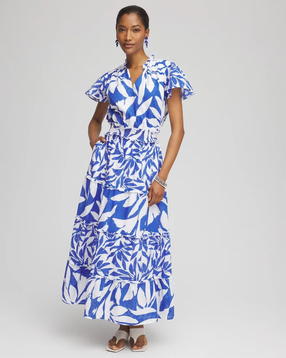 Flutter Sleeved Maxi Dress | Chico's, July 4th Outfit, July 4th Beach Outfit, Coastal Fashion | Chico's