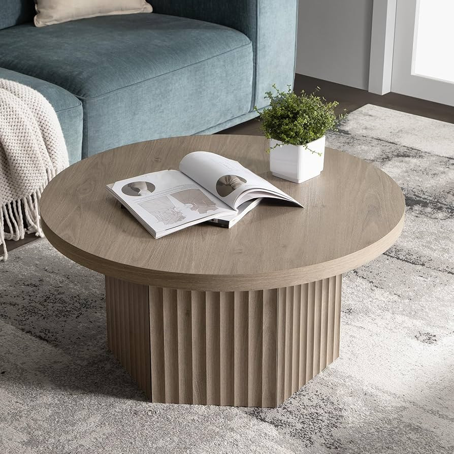 SICOTAS Round Coffee Table for Living Room, Modern Fluted Circle Center Coffee Table with Storage... | Amazon (US)