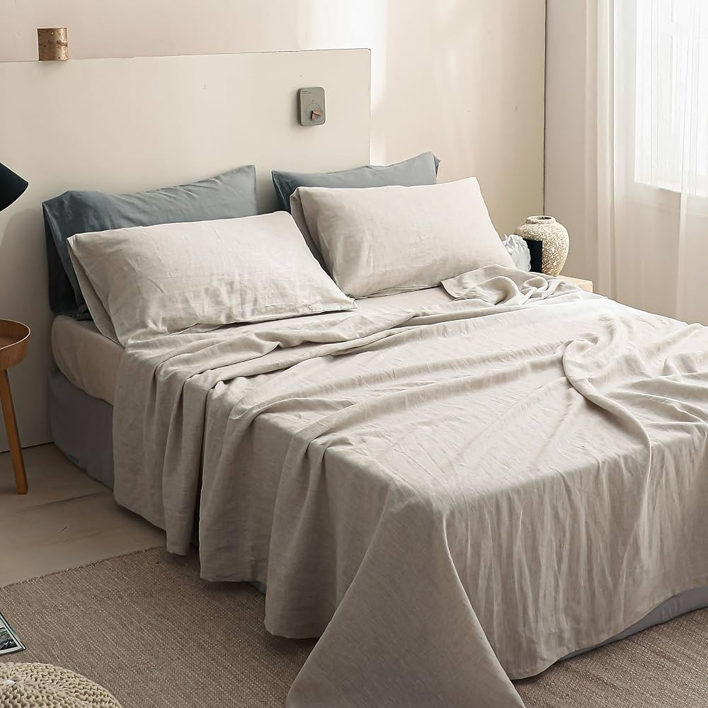 Simple&Opulence 100% Linen Sheet Set Solid Color- 6 Pcs Washed French Flax Bed Sheets (1 Flat She... | Amazon (US)