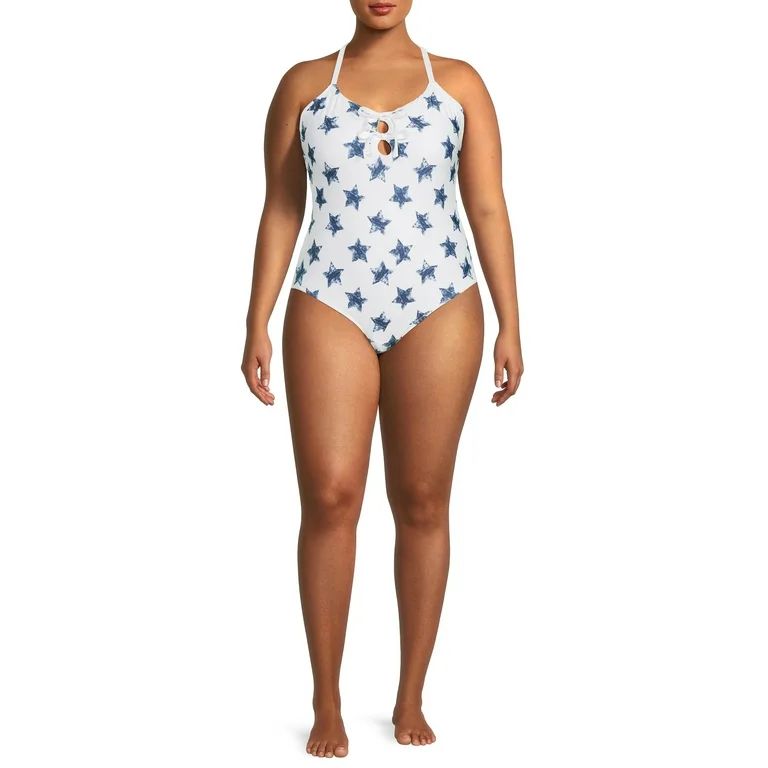 Social Angel Women's Plus Size Havana Stars Keyhole One Piece Swimsuit - Walmart.com | Walmart (US)