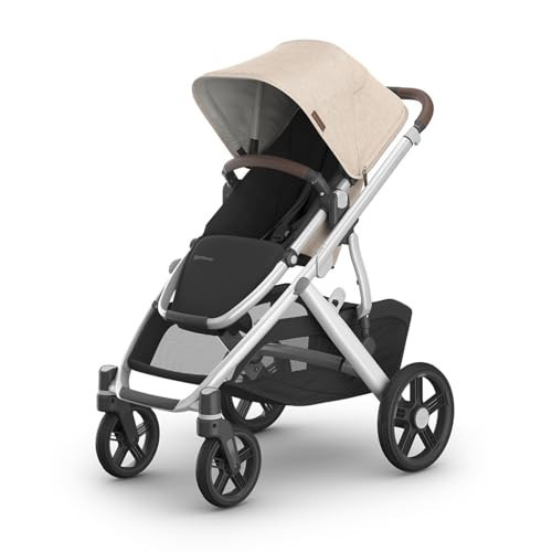 UPPAbaby Vista V3 Stroller - Full-Size Single-to-Double Stroller System - Toddler Seat, Bug Shield, Rain Shield, and Storage Bag Included - Declan (Oat Mélange/Silver Frame/Chestnut Leather) | Amazon (US)