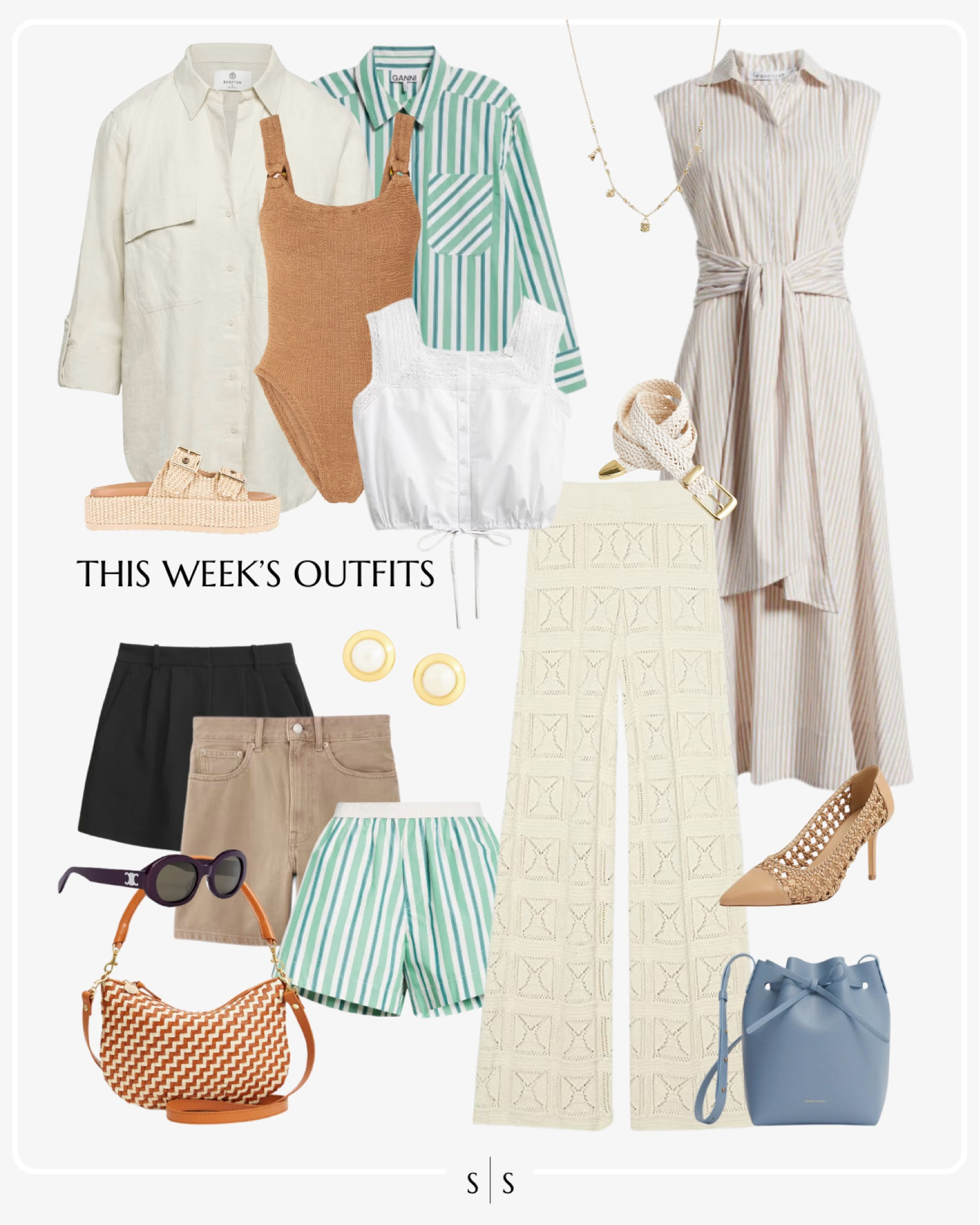 This week’s outfits: a preview of all I’ll be styling the last week in July. View the entire calendar on thesarahstories.com ✨

Oversized button down, one piece swimsuit, striped set, wrap maxi dress, denim shorts, cropped white tank blouse, crochet coverup pants, bucket bag, woven handbag, pumps, Summer sandals

#LTKStyleTip