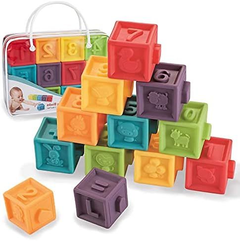 Kingtree Baby Blocks Soft Building Blocks Set of 12, Squeeze Silicone Stacking Blocks for 6+ Mont... | Amazon (US)