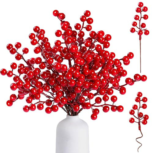 Sggvecsy 30 Pack Artificial Red Berry Stems 6.5inch Christmas Red Berry Picks Holly Berry Branches for Christmas Tree Decorations Holiday DIY Crafts Xmas Ornaments Wedding Home Decor | Amazon (US)