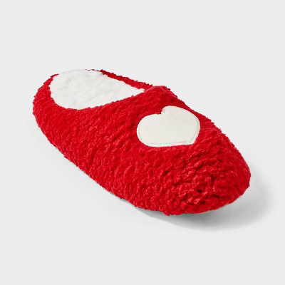 Women's Embroidered Heart Valentine's Day Faux Shearling Slide Slippers - Wild Fable™ Red/Ivory M/L | Target