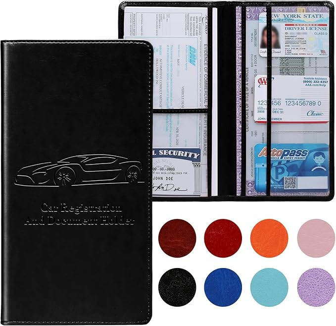 Car Registration and Insurance Card Holder for Women Men, Black Glove Box Paperwork Organizer wit... | Amazon (US)
