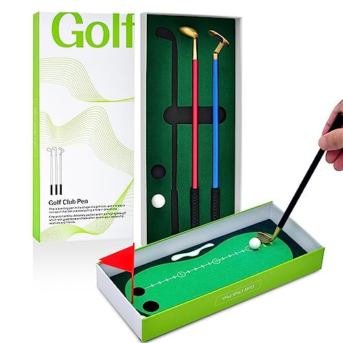 Golf Pen Set - Mini Desktop Golf Game with 3 Club Pens, 2 Balls, Putting Green, Flag - Office Desk Toy | Amazon (US)