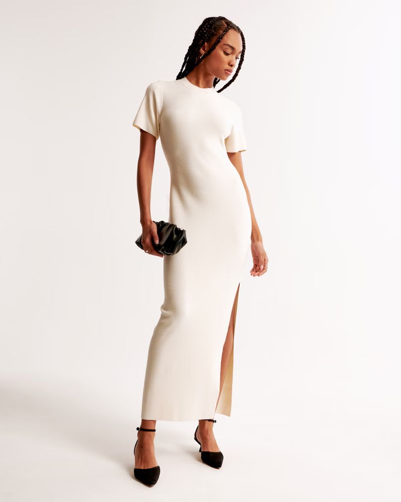 Short-Sleeve Maxi Sweater Dress | White Sweater Dress | White Maxi Dress | Abercrombie & Fitch (US)